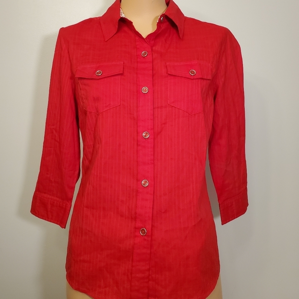 Karen Scott Petites Red Button Up Blouse